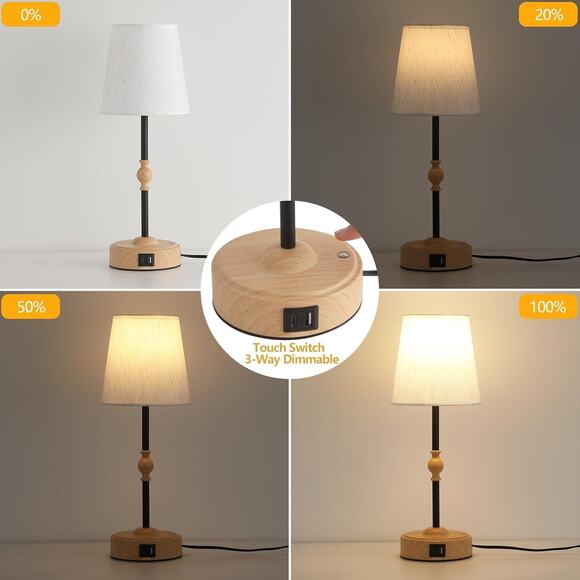 Bedside Table Lamp for Bedroom with 2 USB Charging Ports Minimalist Small Nig... - Picture 3 of 6